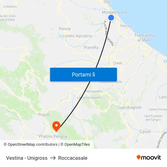 Vestina - Unigross to Roccacasale map