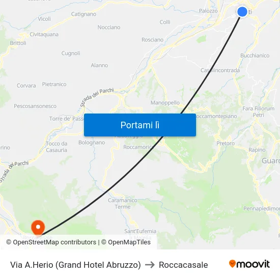 Via A.Herio (Grand Hotel Abruzzo) to Roccacasale map