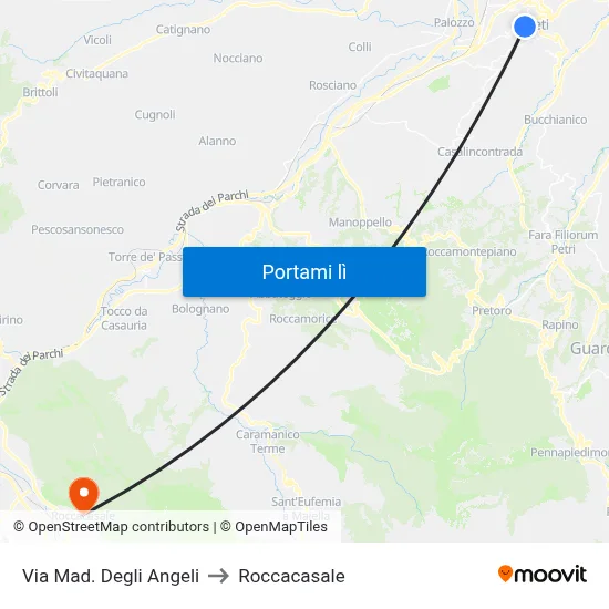 Via Mad. Degli Angeli to Roccacasale map