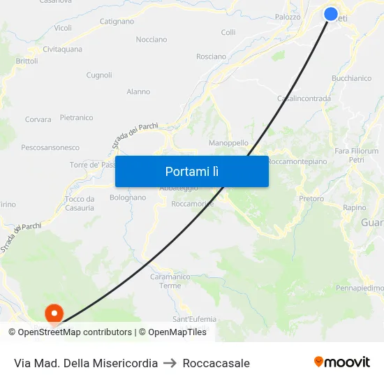 Via Mad. Della Misericordia to Roccacasale map