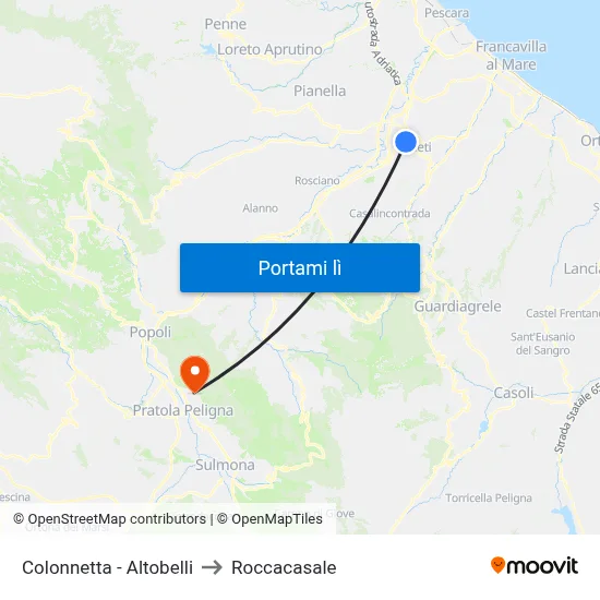 Colonnetta - Altobelli to Roccacasale map