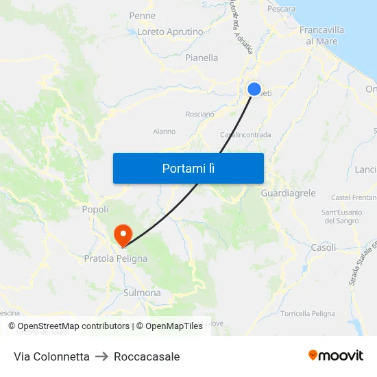 Via Colonnetta to Roccacasale map