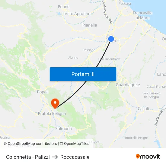 Colonnetta - Palizzi to Roccacasale map