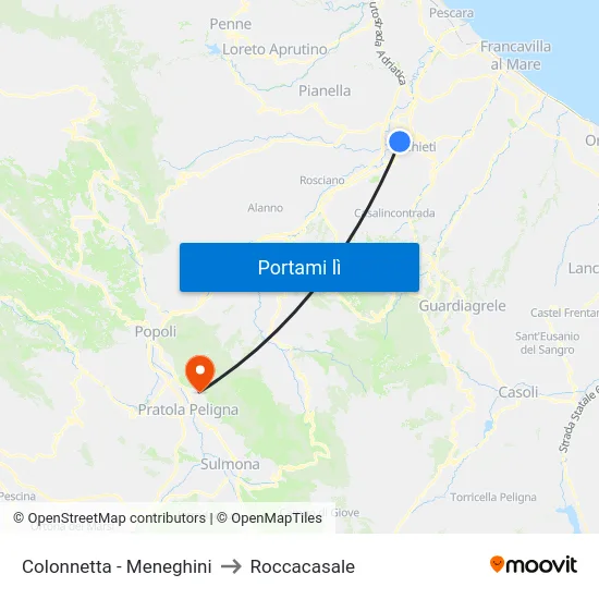 Colonnetta - Meneghini to Roccacasale map