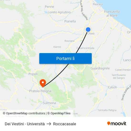 Dei Vestini - Università to Roccacasale map