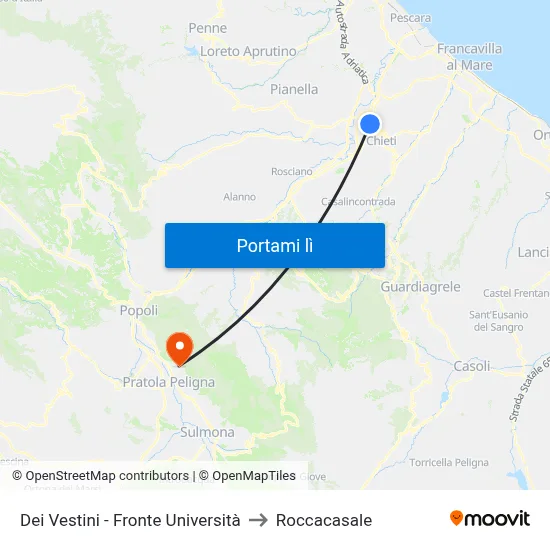 Dei Vestini - Fronte Università to Roccacasale map