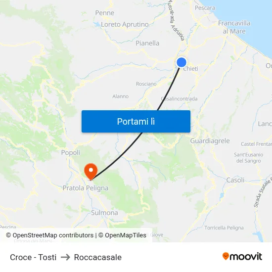Croce - Tosti to Roccacasale map