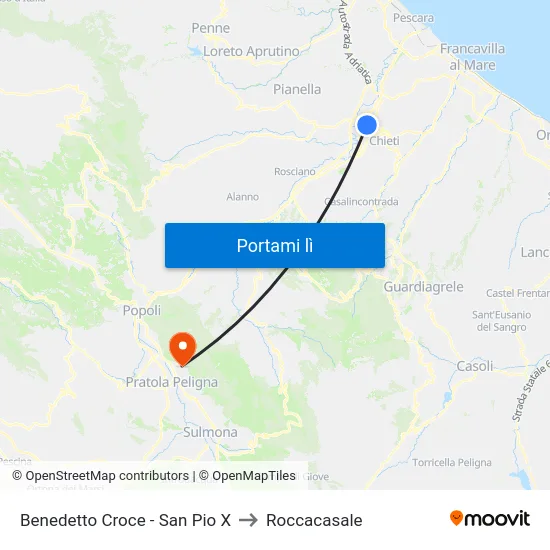 Benedetto Croce - San Pio X to Roccacasale map