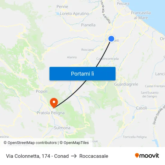 Via Colonnetta, 174 - Conad to Roccacasale map