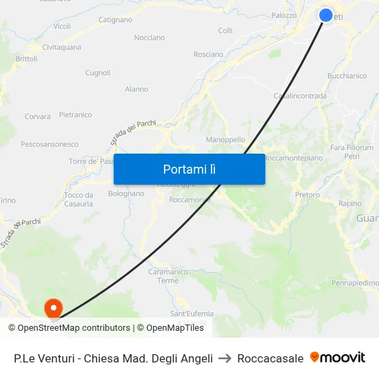 P.Le Venturi - Chiesa Mad. Degli Angeli to Roccacasale map