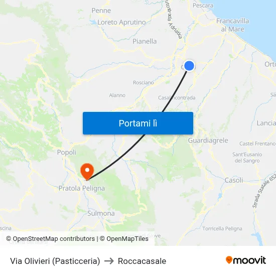 Via Olivieri (Pasticceria) to Roccacasale map