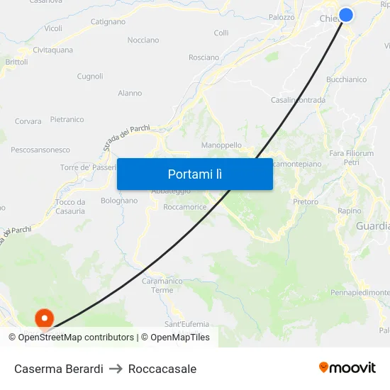 Caserma Berardi to Roccacasale map