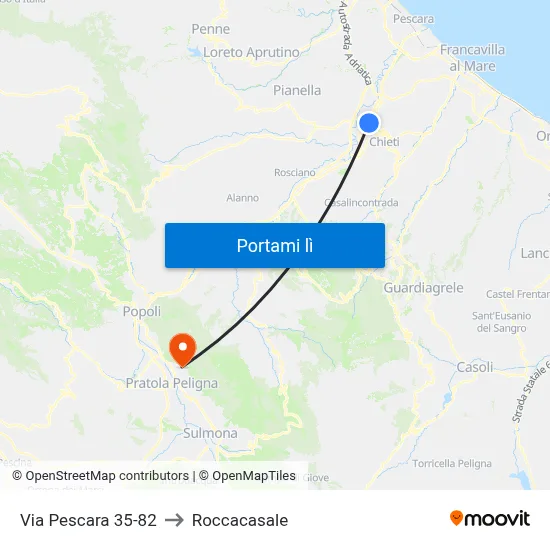 Via Pescara 35-82 to Roccacasale map