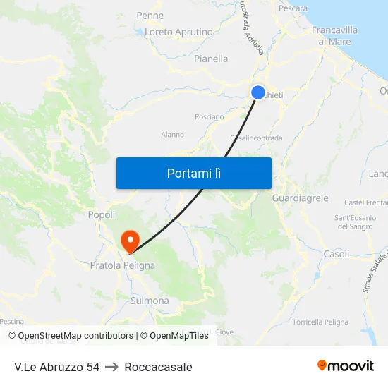 V.Le Abruzzo 54 to Roccacasale map