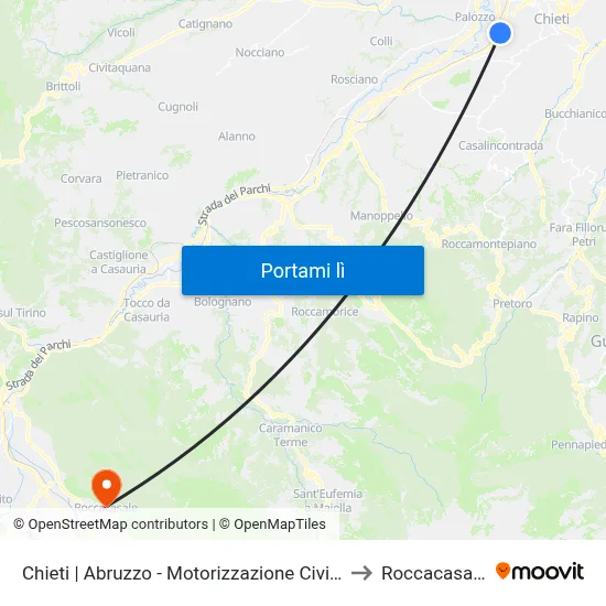 Chieti | Abruzzo - Motorizzazione Civile to Roccacasale map