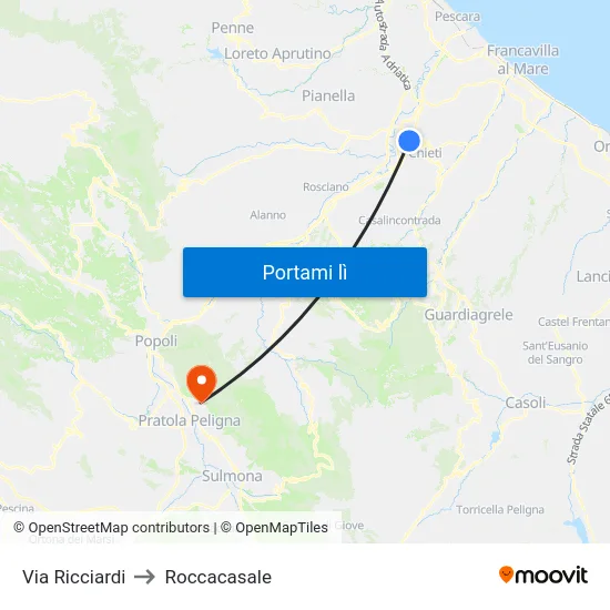 Via Ricciardi to Roccacasale map
