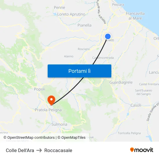 Colle Dell'Ara to Roccacasale map