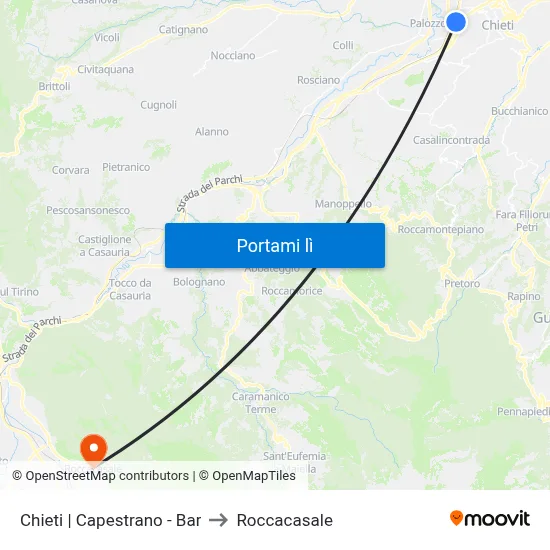 Chieti | Capestrano - Bar to Roccacasale map