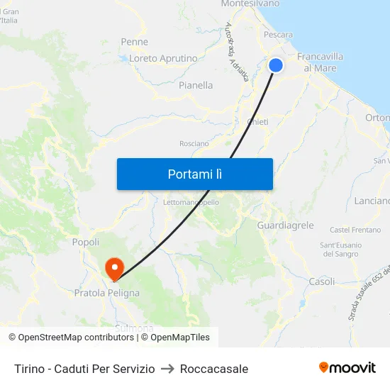 Tirino - Caduti Per Servizio to Roccacasale map