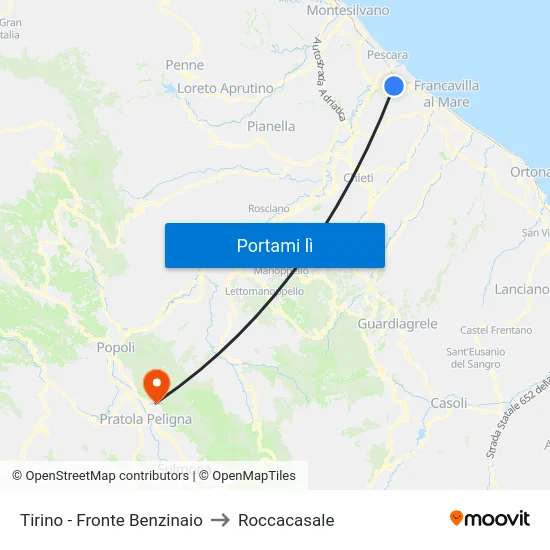 Tirino - Fronte Benzinaio to Roccacasale map