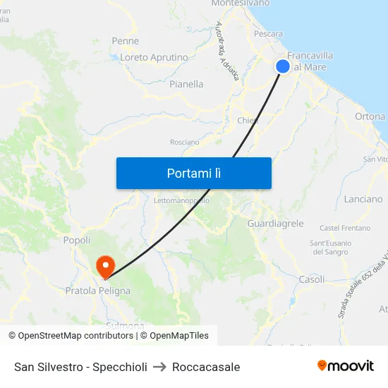 San Silvestro - Specchioli to Roccacasale map
