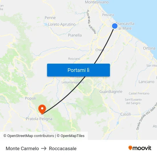 Monte Carmelo to Roccacasale map
