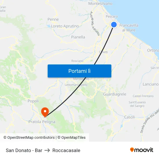 San Donato - Bar to Roccacasale map