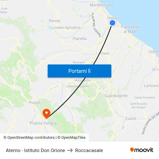 Aterno - Istituto Don Orione to Roccacasale map