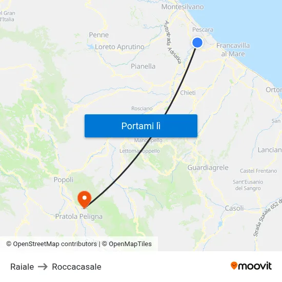 Raiale to Roccacasale map