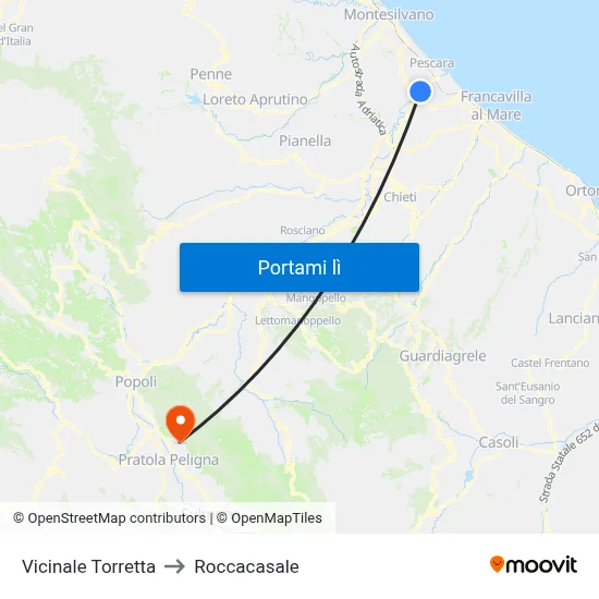 Vicinale Torretta to Roccacasale map