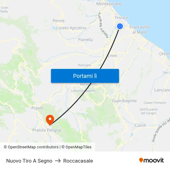 Nuovo Tiro A Segno to Roccacasale map