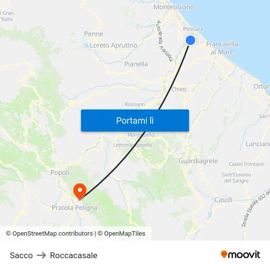 Sacco to Roccacasale map