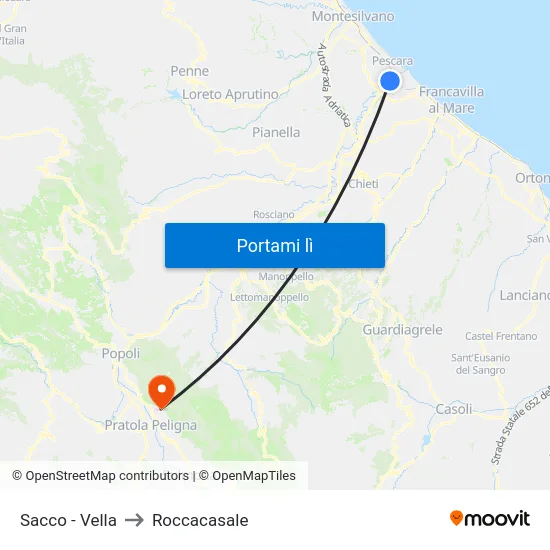 Sacco - Vella to Roccacasale map