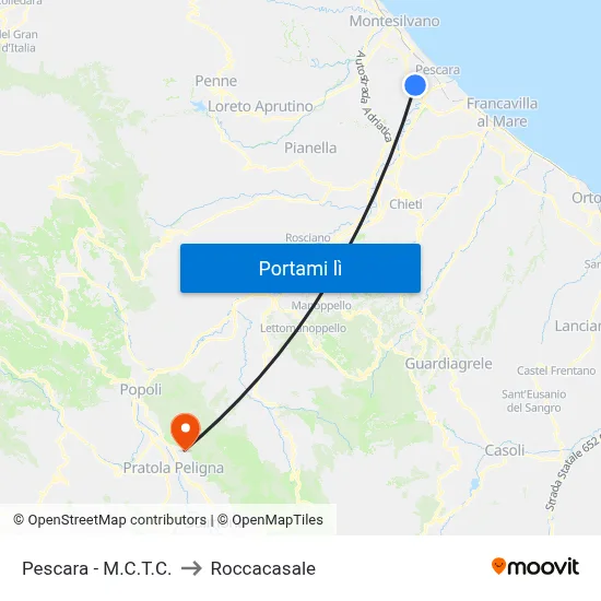 Pescara - M.C.T.C. to Roccacasale map