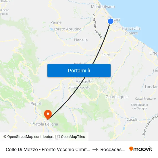 Colle Di Mezzo - Fronte Vecchio Cimitero to Roccacasale map
