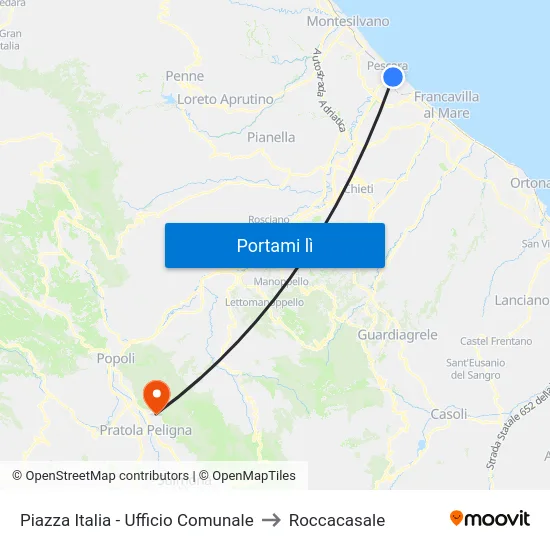 Piazza Italia - Ufficio Comunale to Roccacasale map