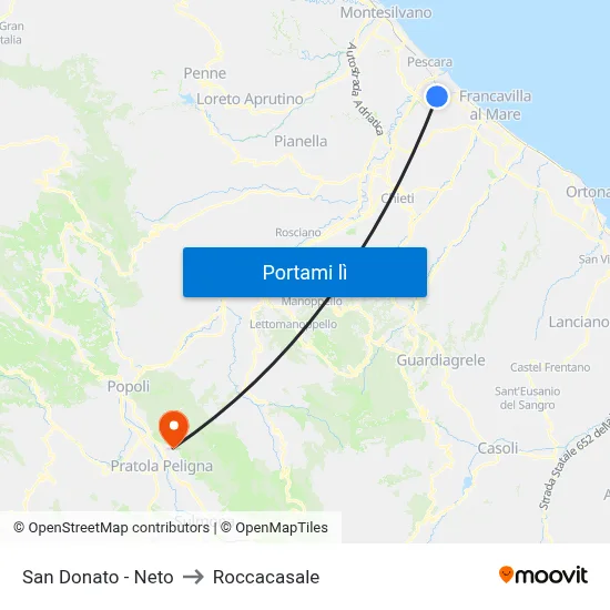 San Donato - Neto to Roccacasale map