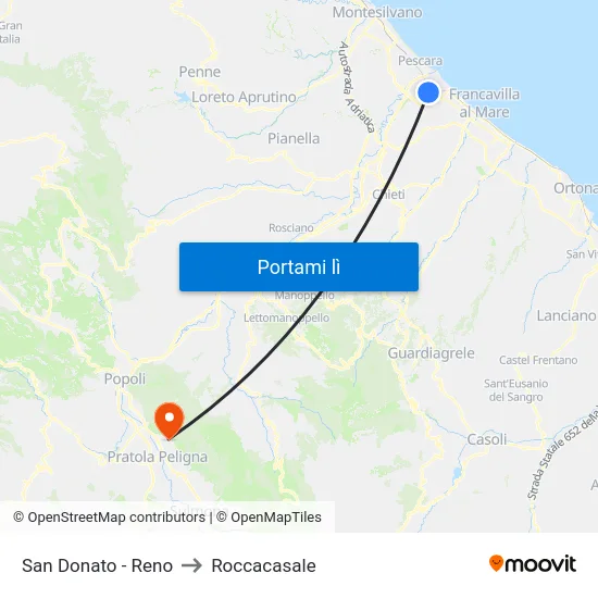 San Donato - Reno to Roccacasale map