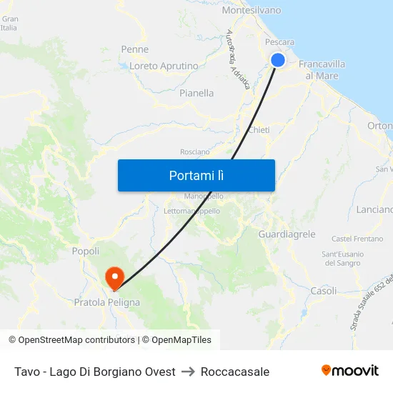Tavo - Lago Di Borgiano Ovest to Roccacasale map