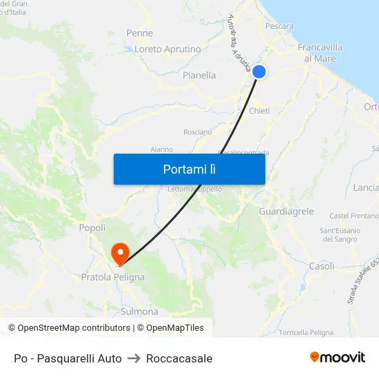 Po - Pasquarelli Auto to Roccacasale map