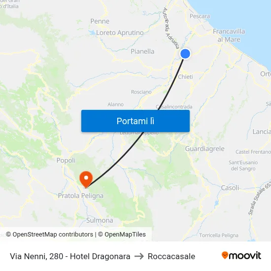 Via Nenni, 280 - Hotel Dragonara to Roccacasale map