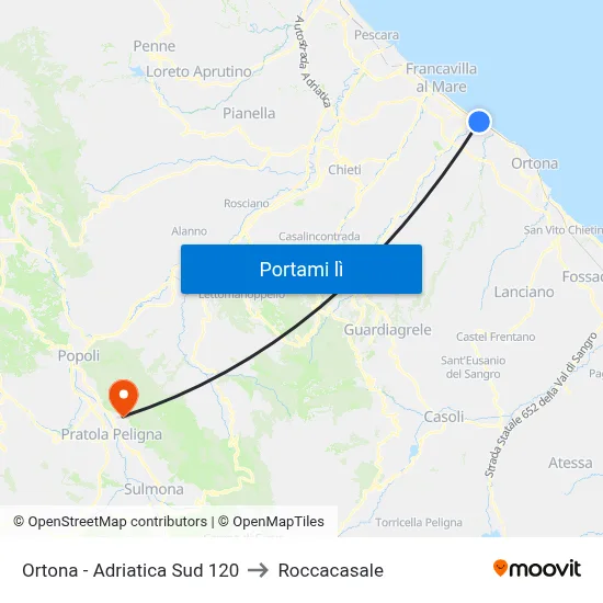 Ortona - Adriatica Sud 120 to Roccacasale map