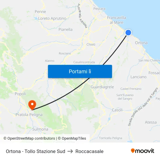 Ortona - Tollo Stazione Sud to Roccacasale map