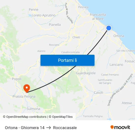 Ortona - Ghiomera 14 to Roccacasale map
