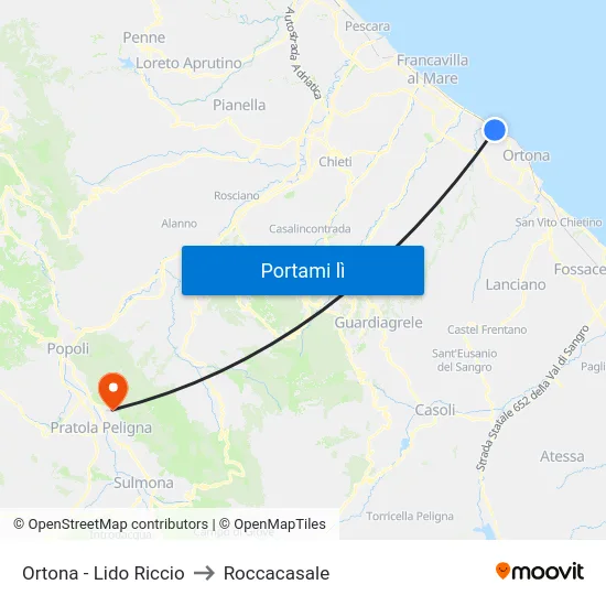 Ortona - Lido Riccio to Roccacasale map