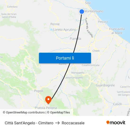Città Sant'Angelo - Cimitero to Roccacasale map