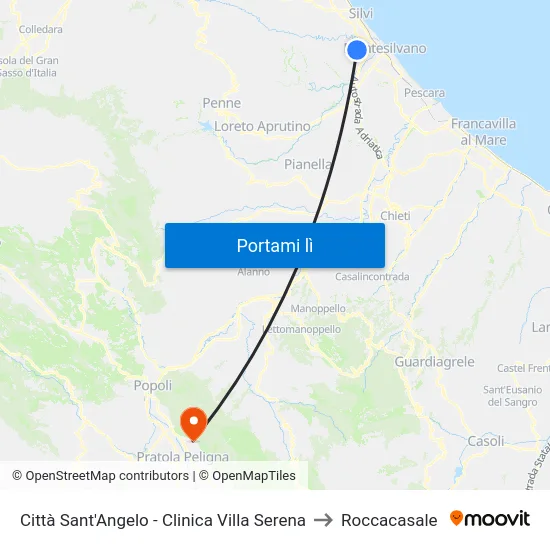 Città Sant'Angelo - Clinica Villa Serena to Roccacasale map