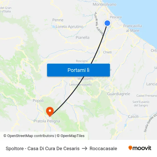 Spoltore - Casa Di Cura De Cesaris to Roccacasale map