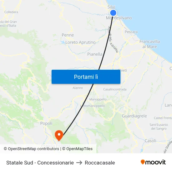 Statale Sud - Concessionarie to Roccacasale map