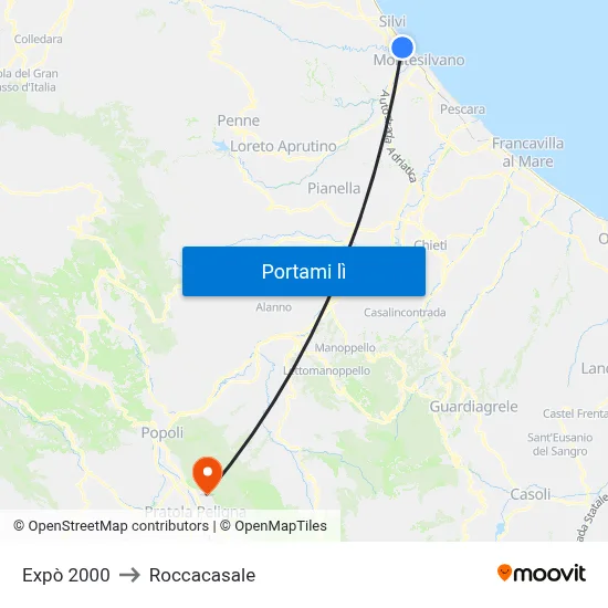 Expò 2000 to Roccacasale map